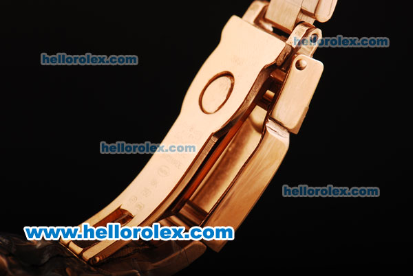Rolex Daytona Chronograph Miyota Quartz Movement Full Rose Gold with Black Dial and Double Row Diamond Bezel - White Markers - Click Image to Close